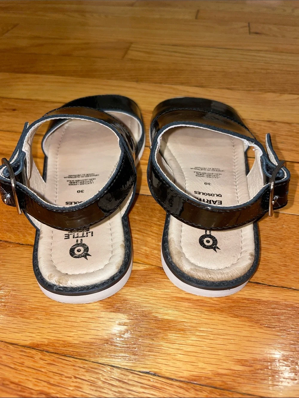 Old Soles Glossy Black Patent Leather Double-Strap Sandals EUC